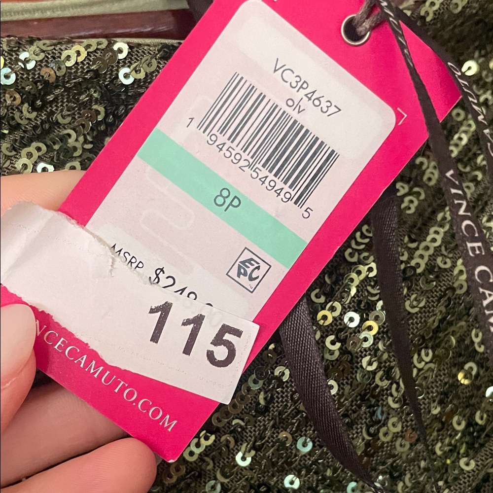 Vince Camuto One-Shoulder Sequin Dress in Olive NWT - Picture 5 of 5
